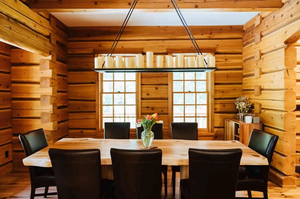 A dining table is ready to welcome guests. 