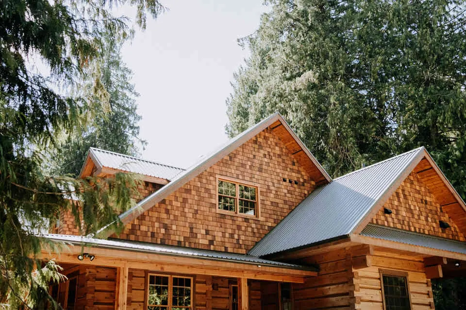 Cedar log cabin located in Pemberton, British Columbia. 