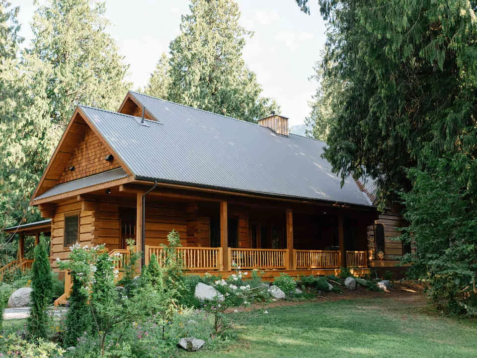 Exterior of Ancient Cedars lodge. 